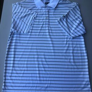 Adidas Men’s Polo (L) white w/lime-Black Stripes